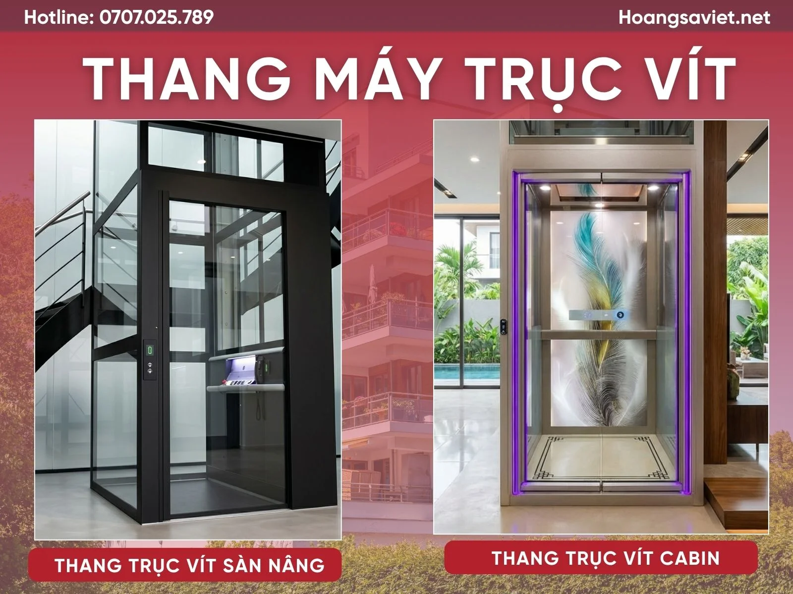 Mẫu thang máy trục vít sàn nâng và cabin