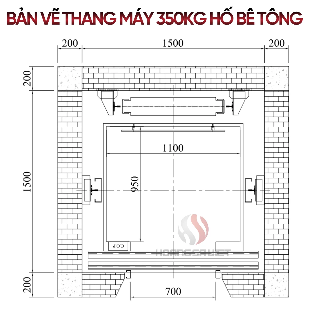 Bản Vẽ Chi Tiết Thang Máy 350kg Hố Bê Tông 
