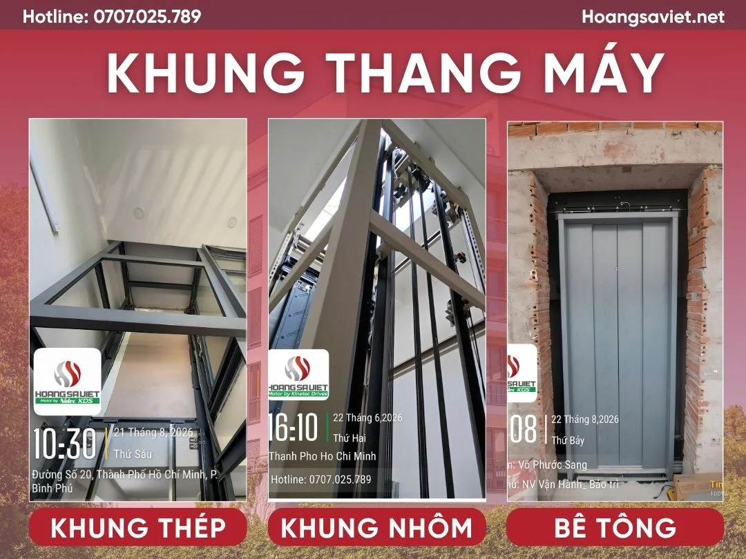 Khung thang máy thép, nhôm và bê tông
