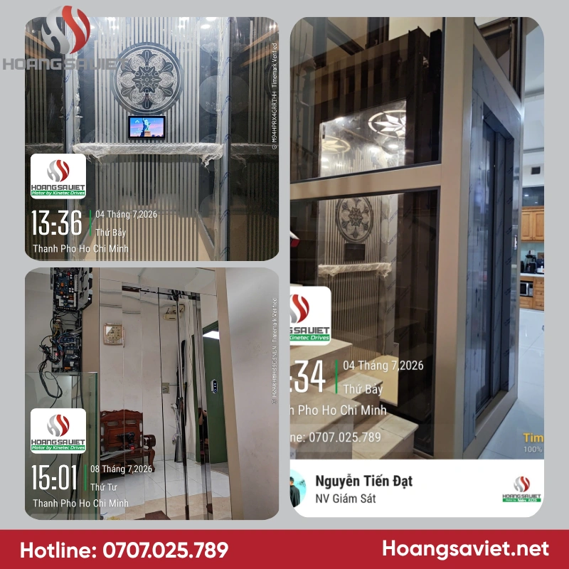 Thang máy cáp kéo cửa lùa 4 cánh sau khi hoàn thành