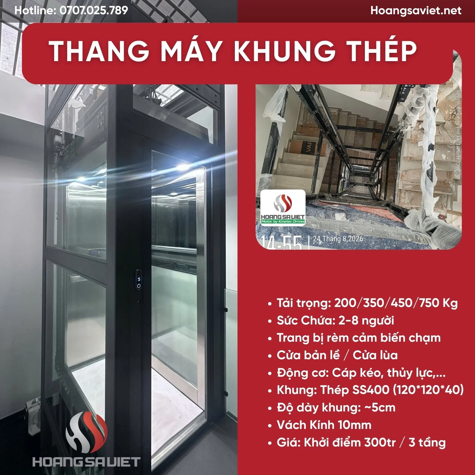 Thang Máy Kính Khung Thép 