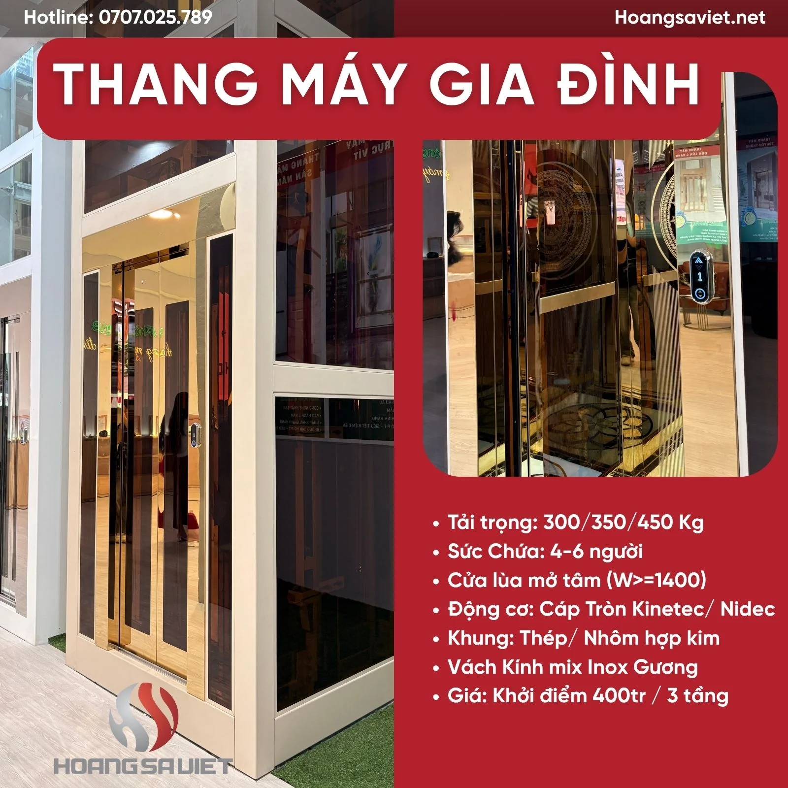 Thang Máy Gia Đình Cửa Mở Tâm