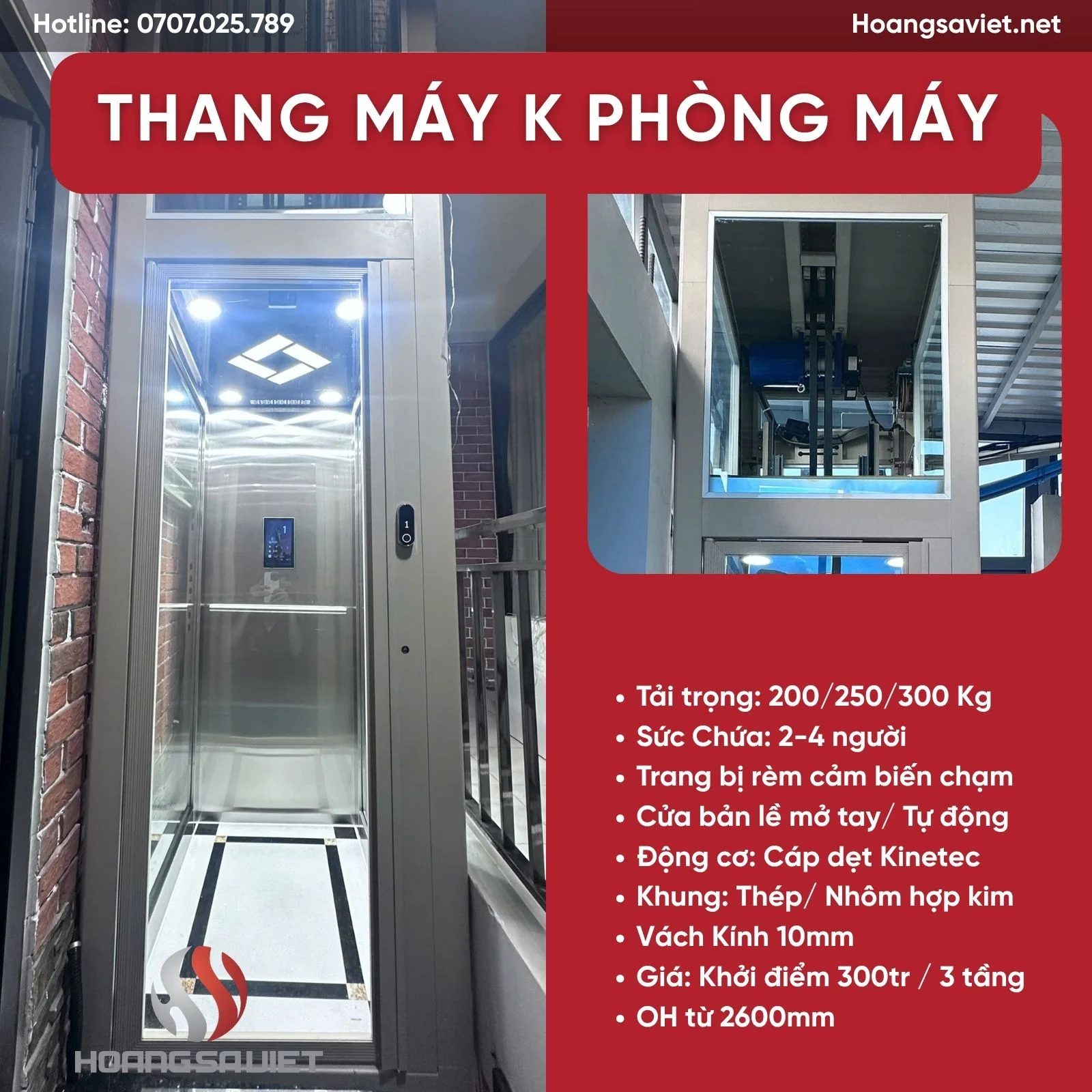 Thang Máy Kính Không Phòng Máy 