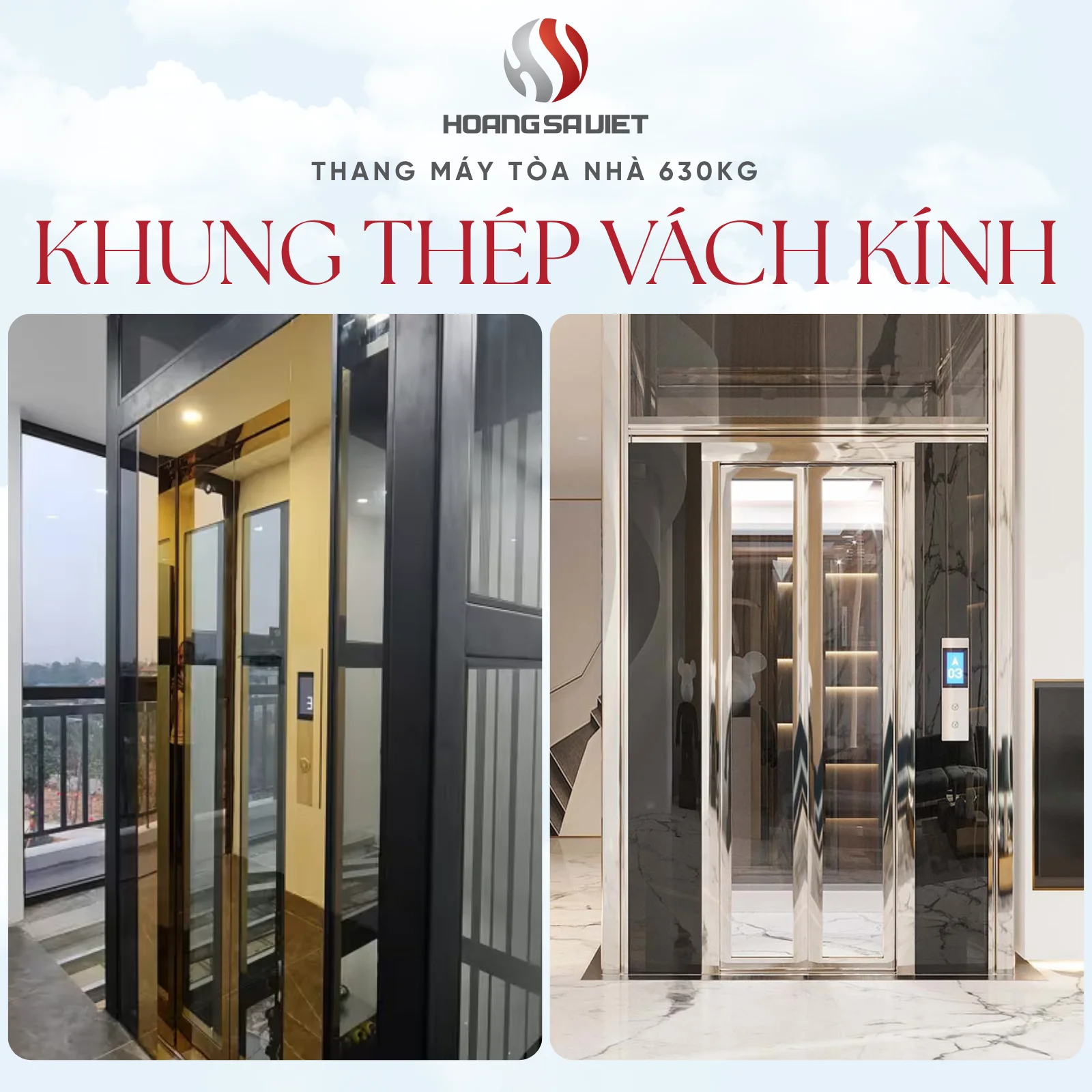 Thang Máy Tòa Nhà 630Kg Khung Kính 
