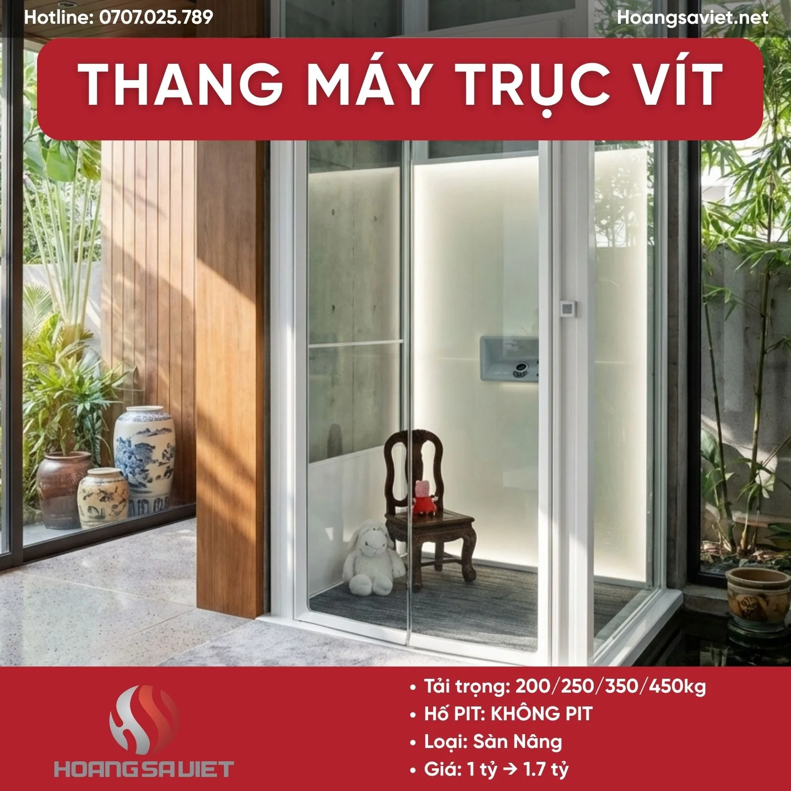 Mấu thang máy trục vít sàn nâng đẹp