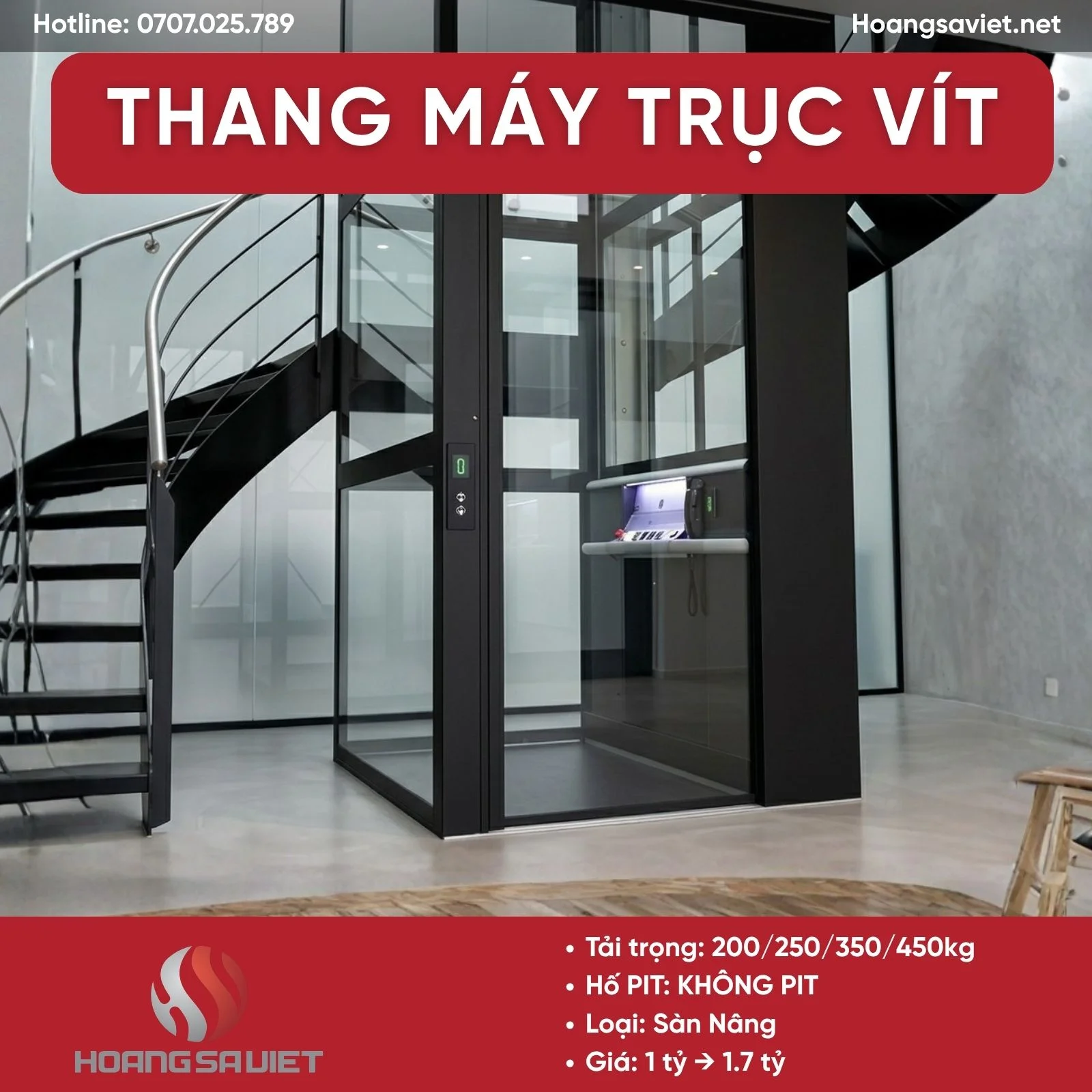 Mẫu thang máy trục vít hiện đại (sàn nâng)